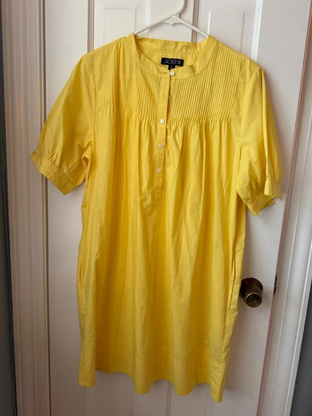 J. Crew Bright Yellow Pintuck Button-Front Tunic Dress Med